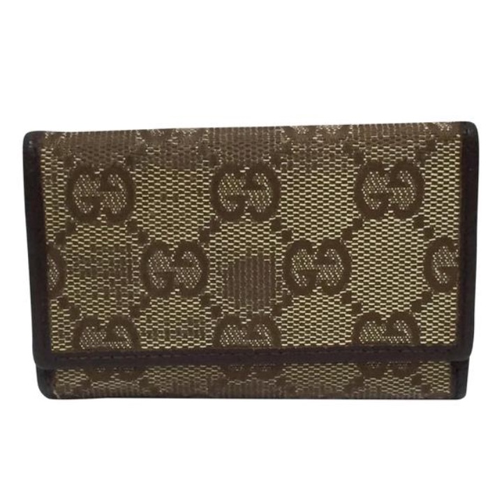 Gucci Brown Distressed Monogram Canvas And Leather Key Wallet